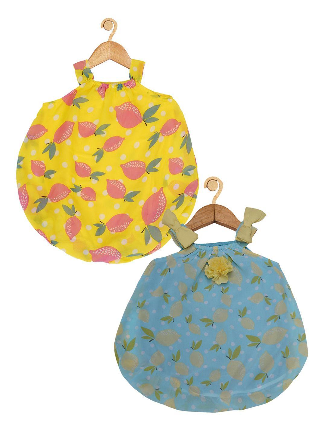 creative infant girls pack of 2 printed romper dresses