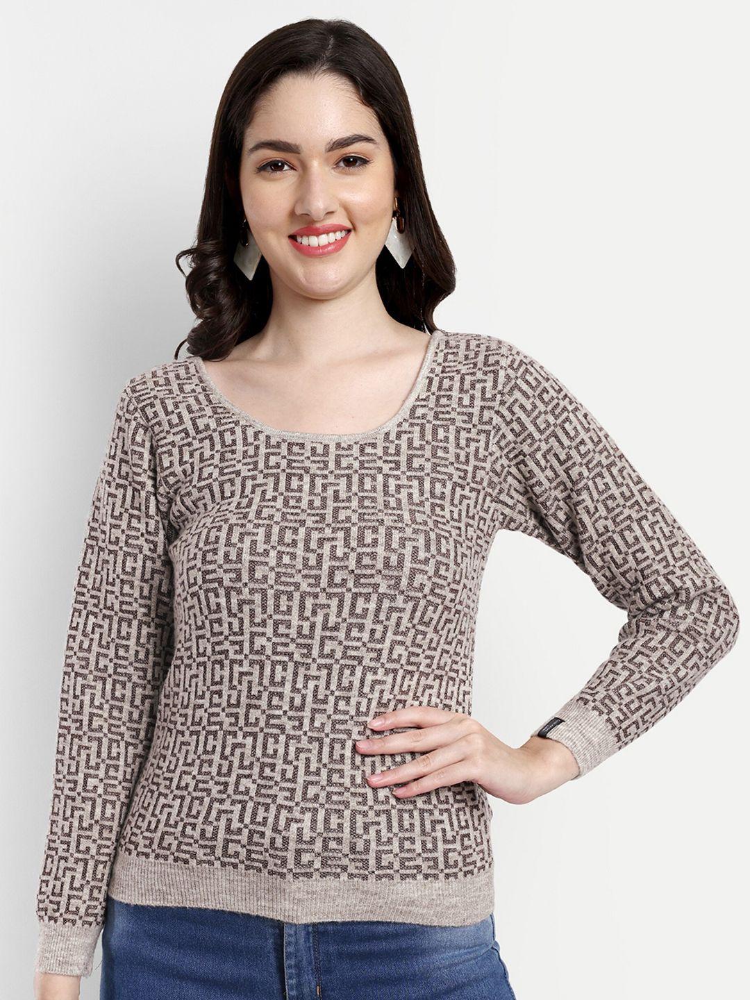 creative line beige animal print woollen top