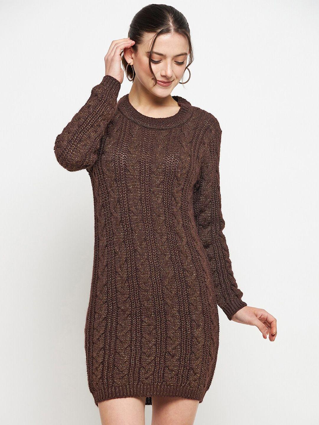 creative line brown woollen fit & flare dress