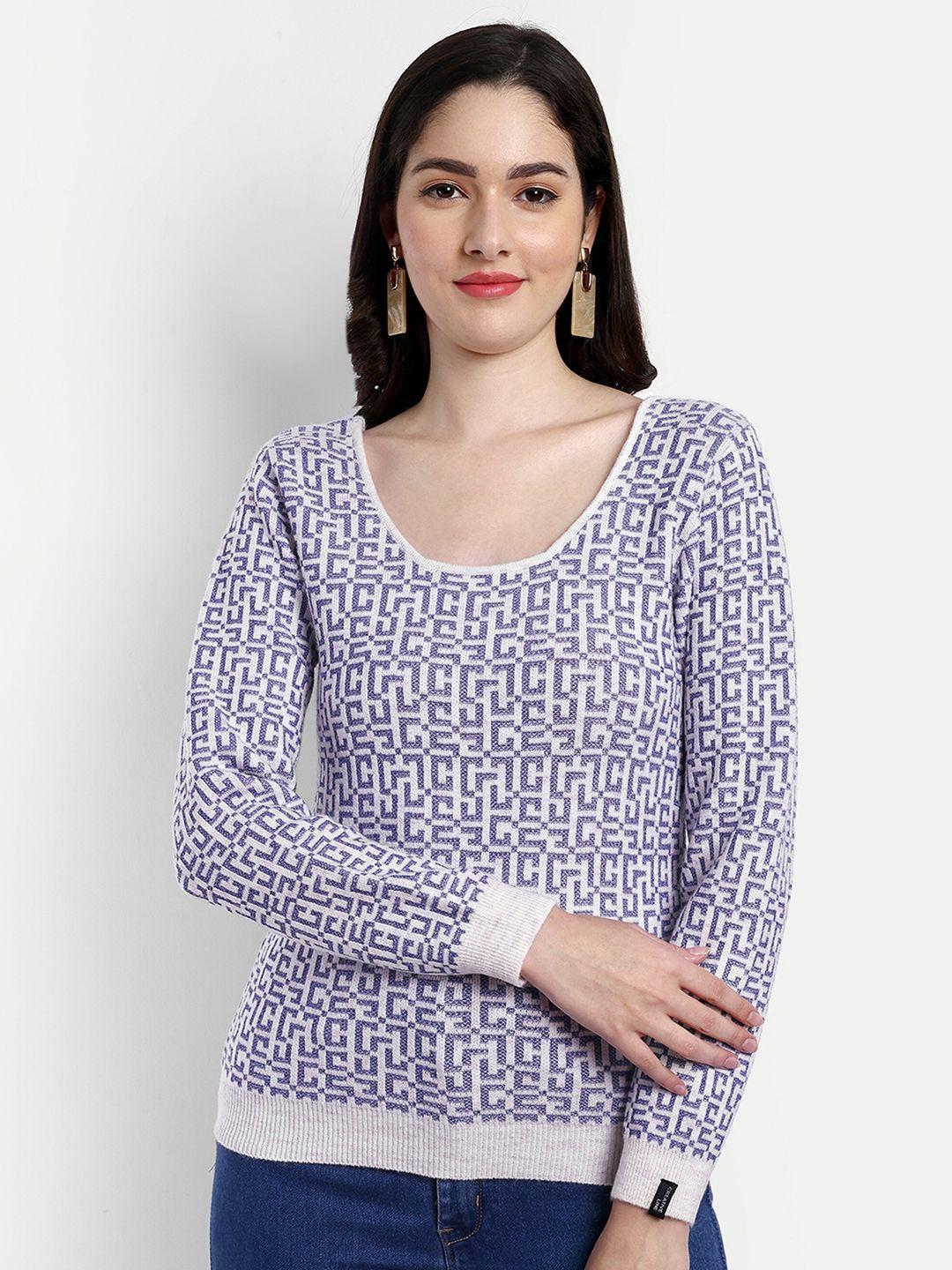 creative line geometric printed round neck long sleeves woolen pullover sweatshirts