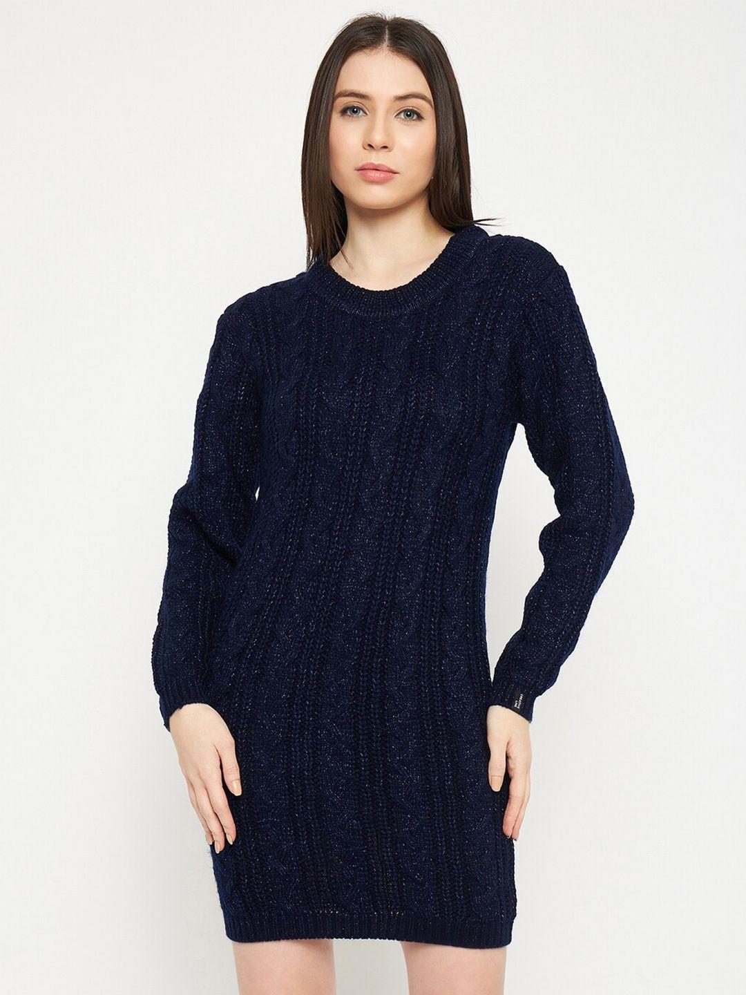 creative line navy blue woollen fit & flare dress