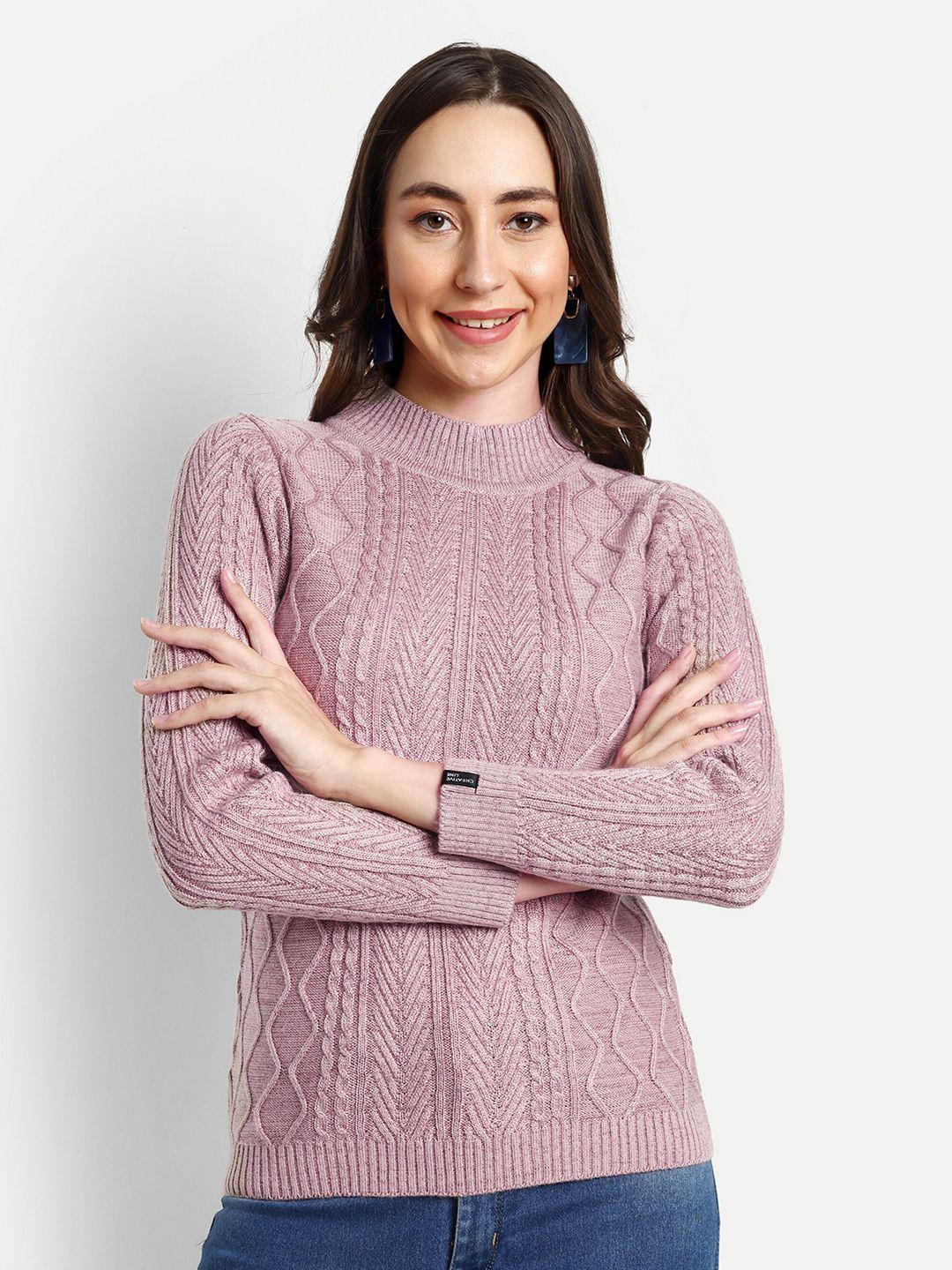 creative line self design high neck woollen top