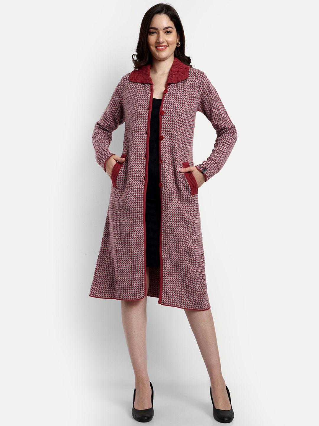 creative line self design spread collar woolen longline over coat