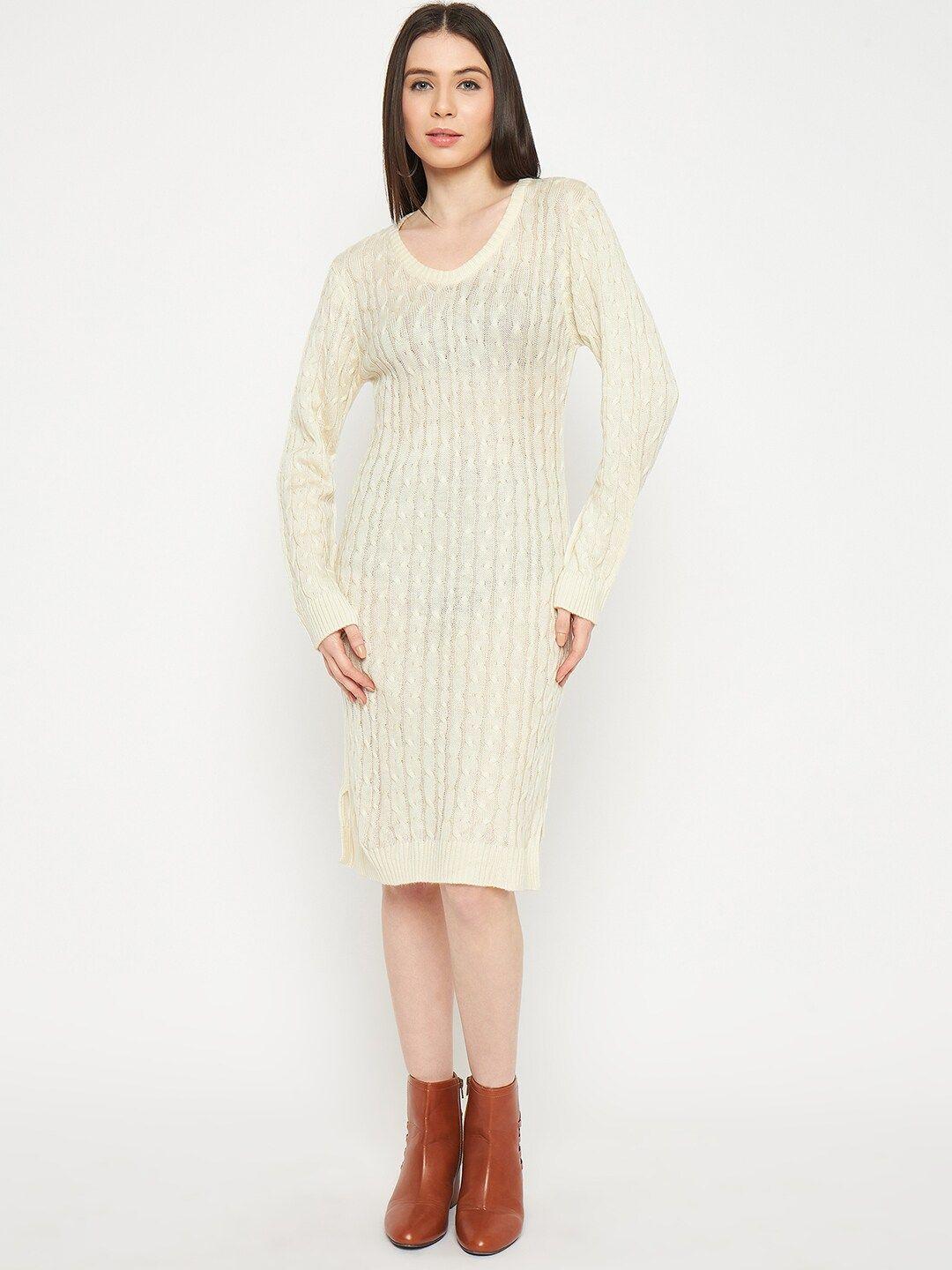 creative line white woollen fit & flare dress