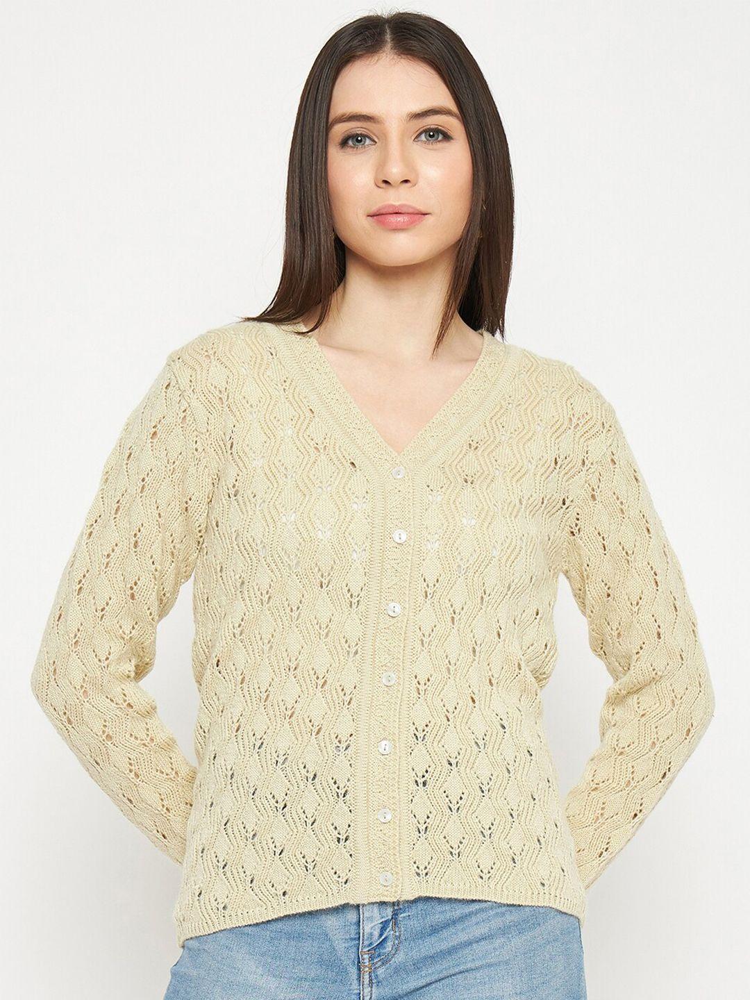 creative line women beige woollen cardigan