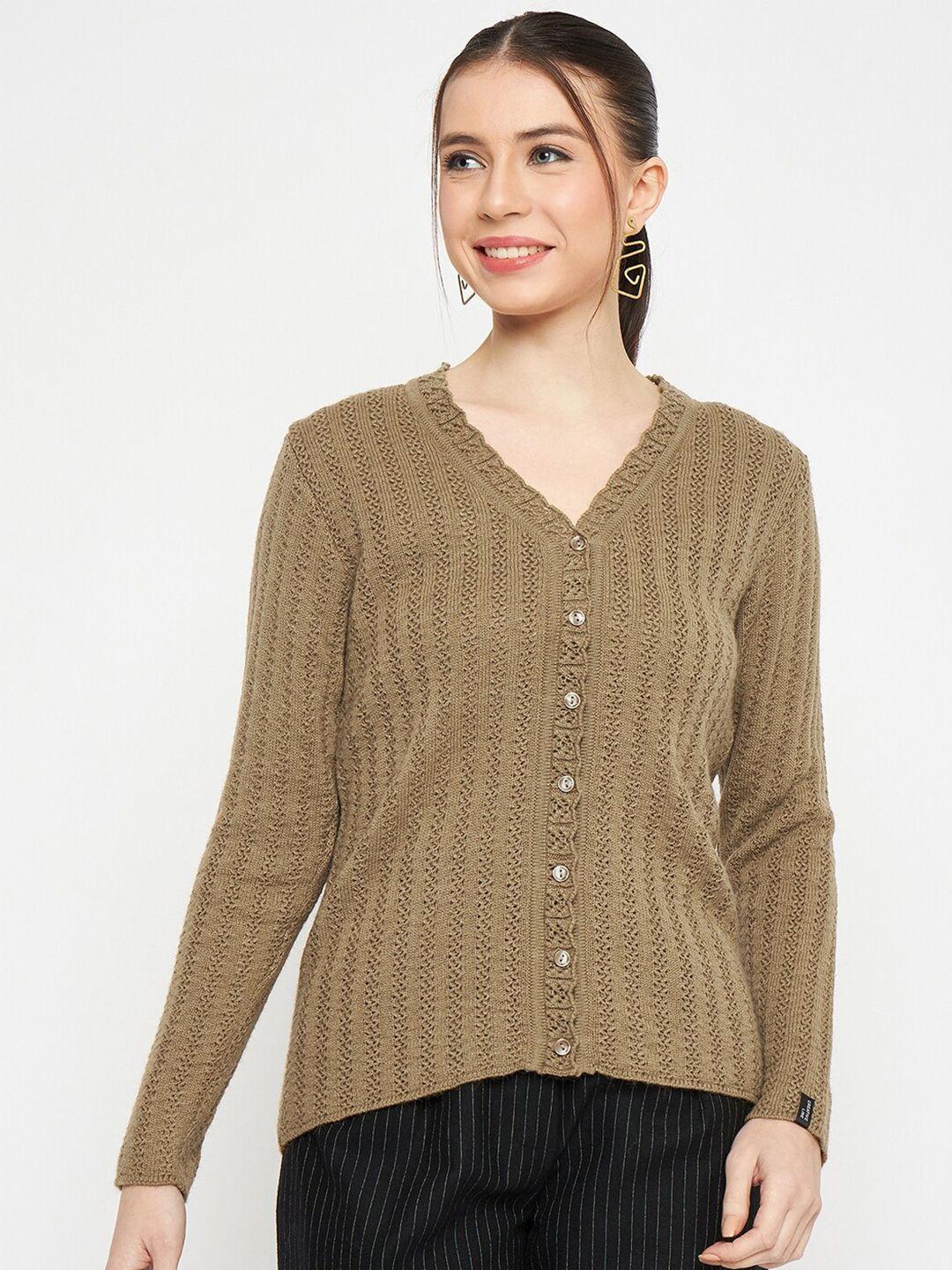 creative line women beige woollen cardigan