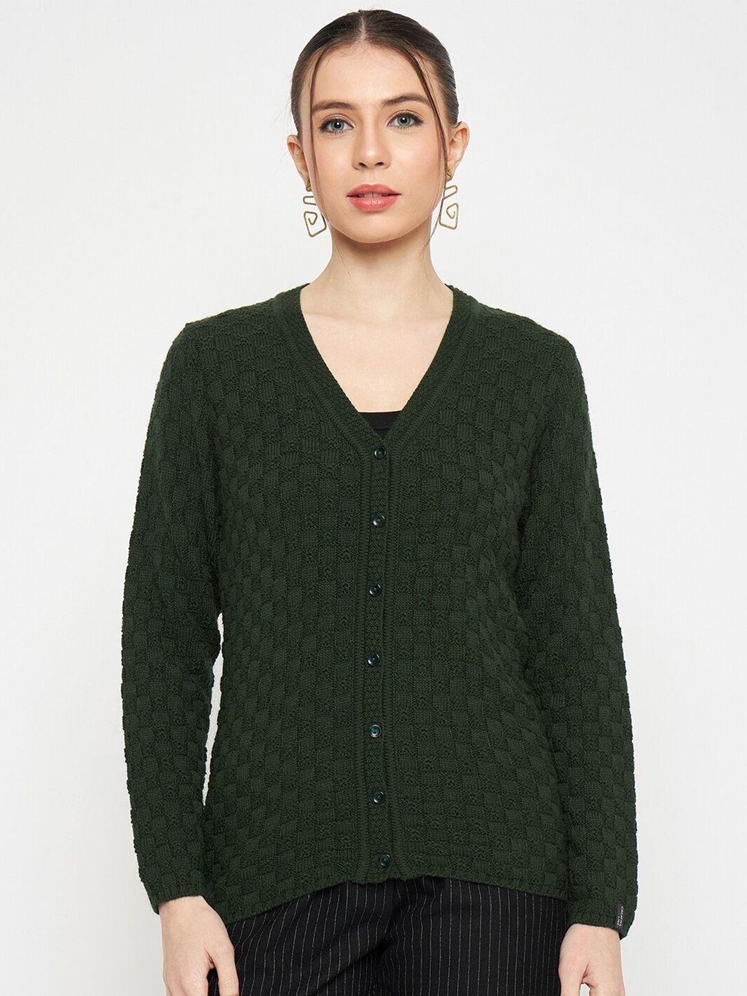 creative line women olive green woollen cardigan