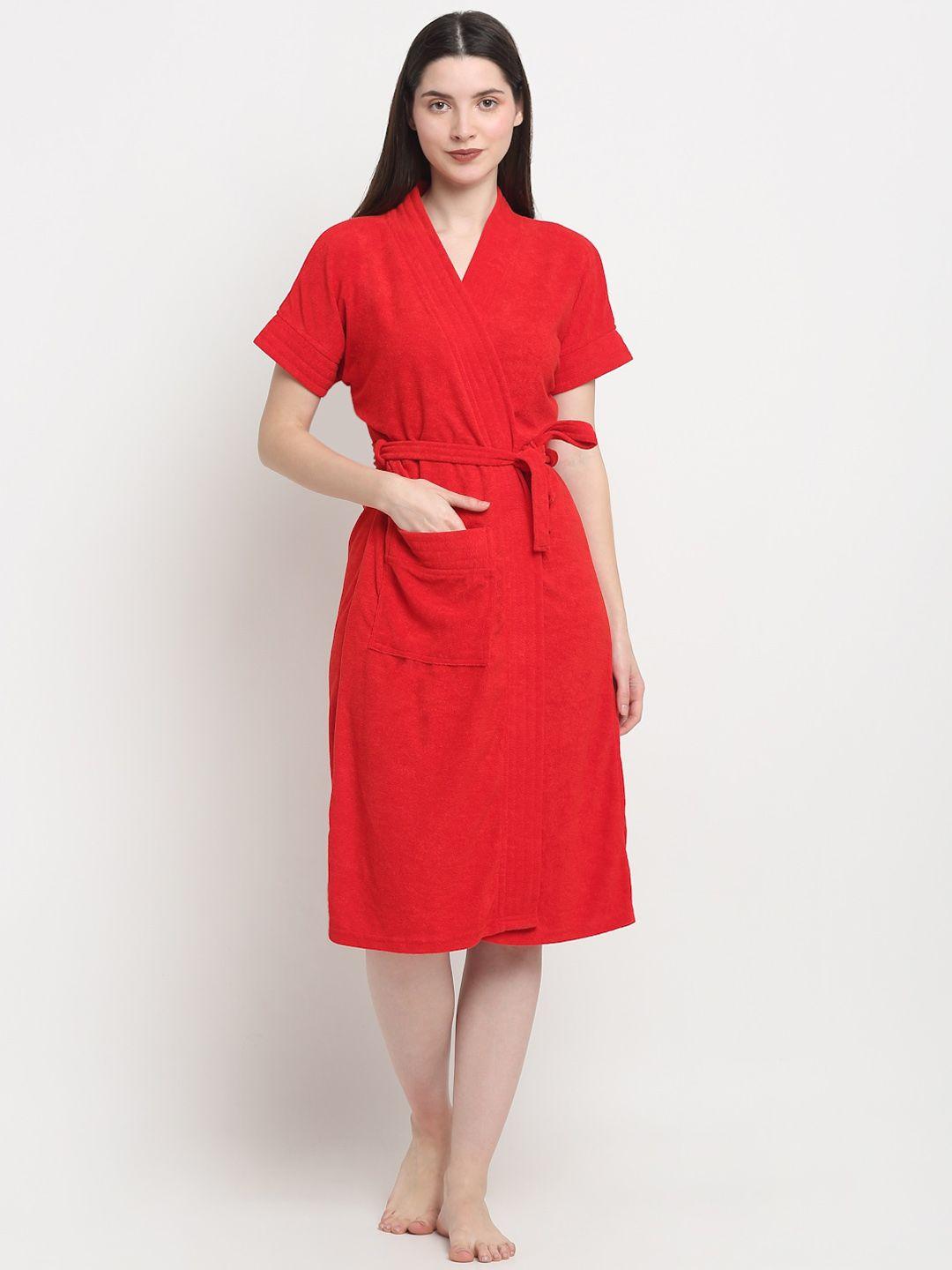 creeva everyday collection red terry cotton front pocket bath robe