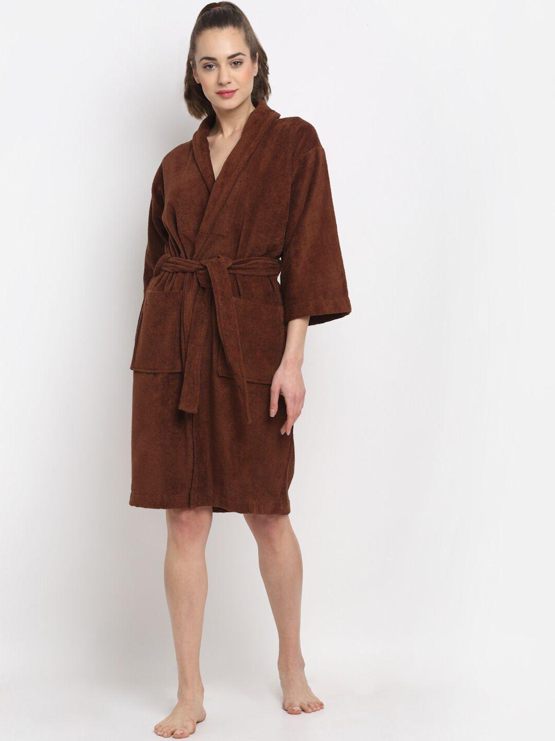 creeva unisex brown solid cotton bath robe