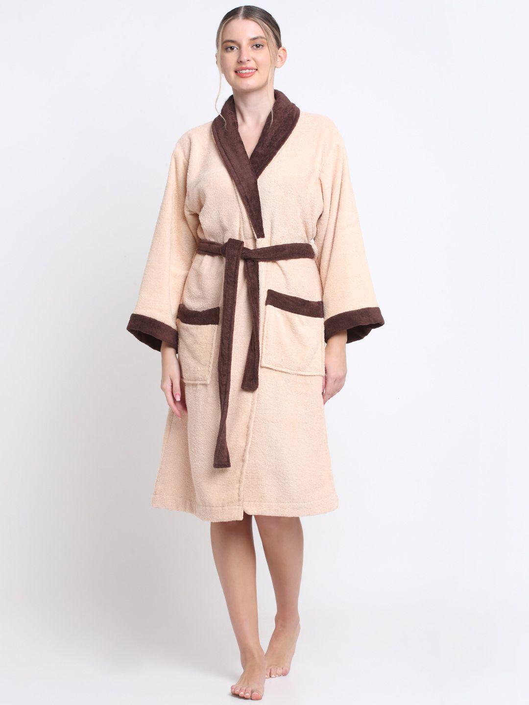 creeva women peach & brown luxury bathrobe