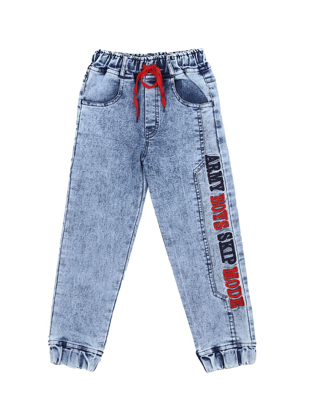 cremlin clothing boys blue jogger heavy fade embroidered jeans