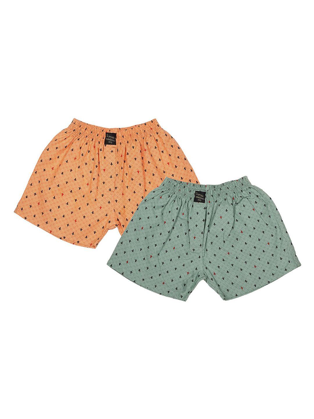 cremlin clothing boys pack of 2 orange and green printed pure cotton boxers