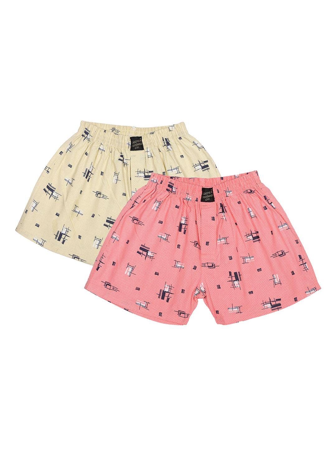 cremlin clothing boys pack of 2 pink & peach printed pure cotton boxers