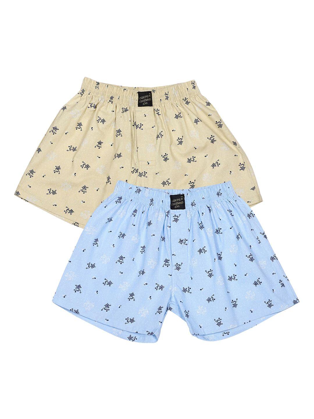 cremlin clothing boys pack of 2 yellow & blue printed cotton boxers