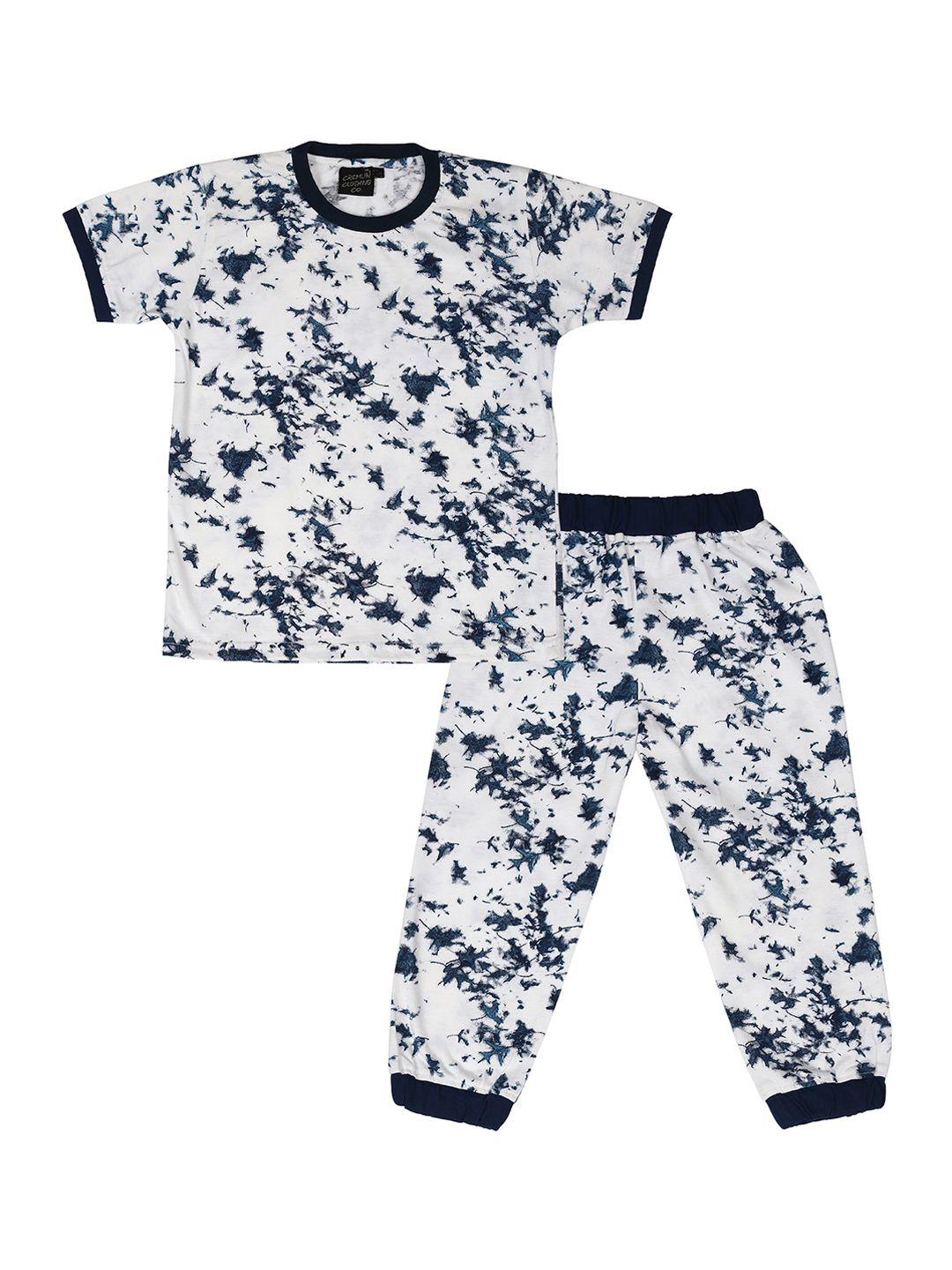cremlin clothing kids white & navy blue printed pure cotton night suit