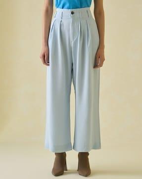 crepe bollywood flared pleated trousers