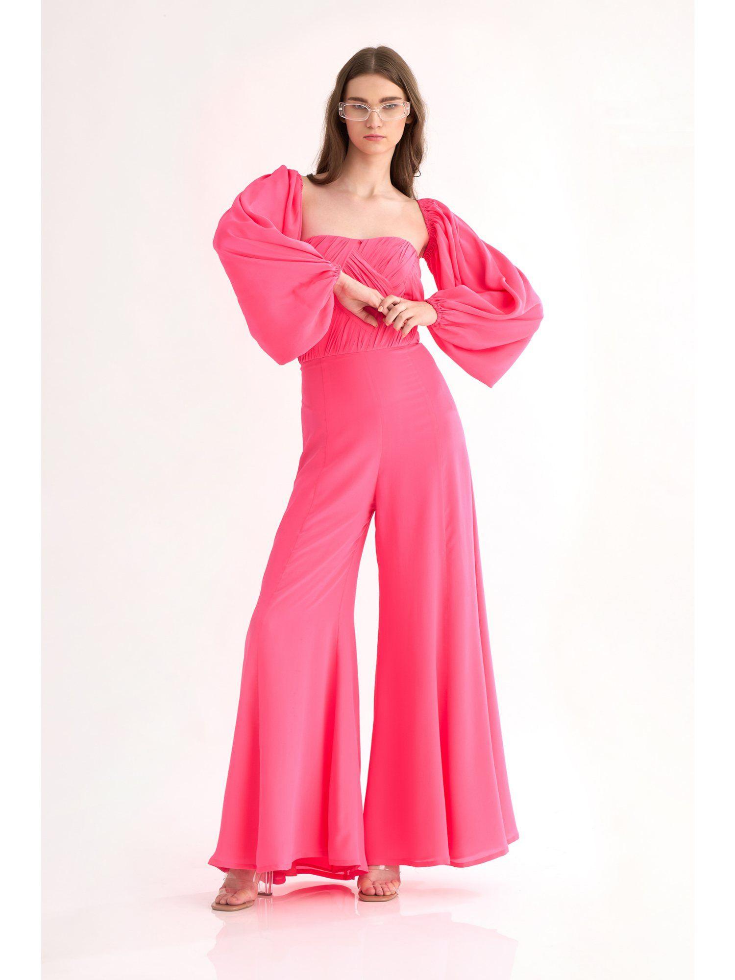 crepe drape tube jumpsuit with side zipper & detachable balloon sleeves (set of 3)