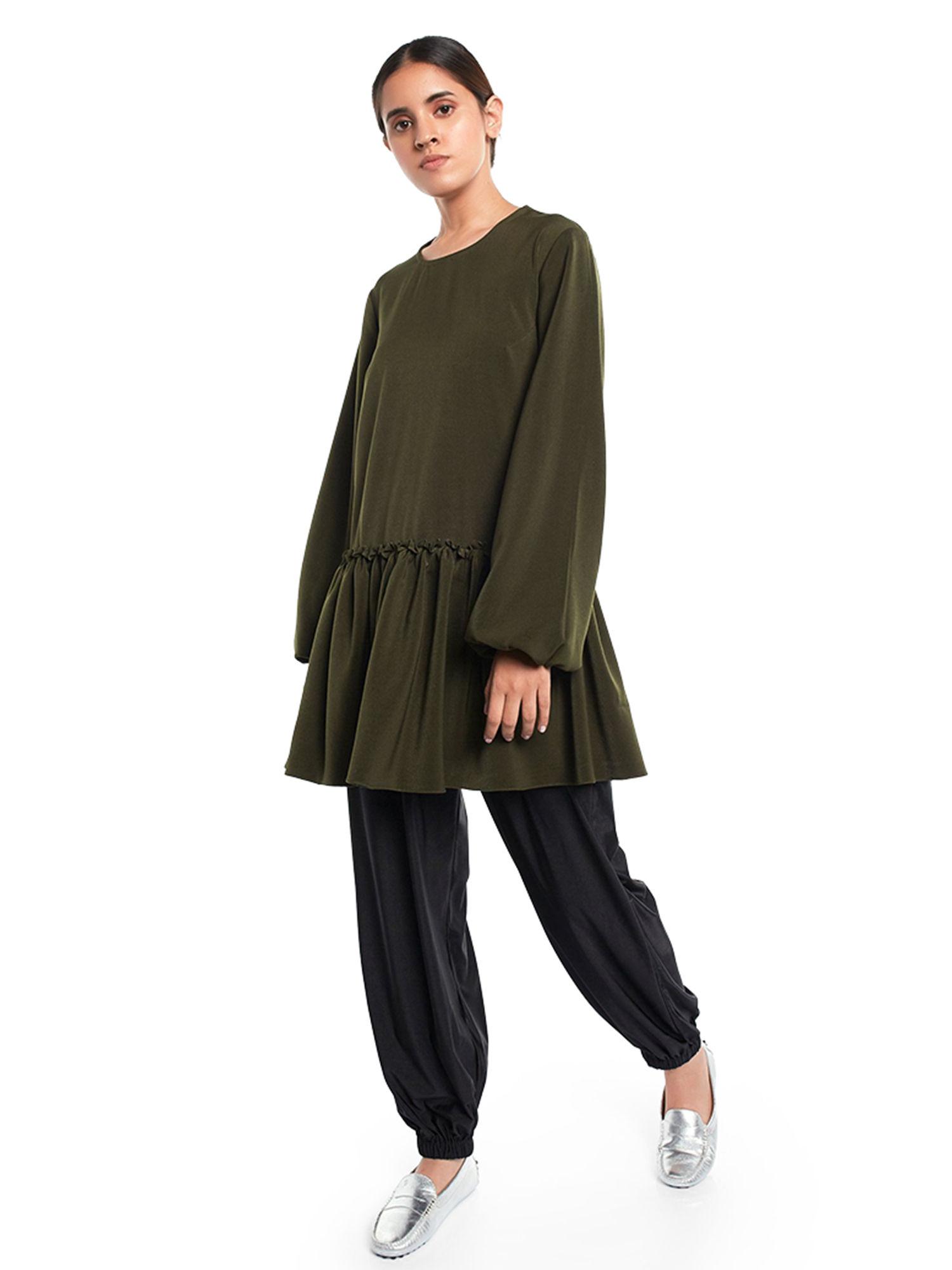 crepe green solids tunic