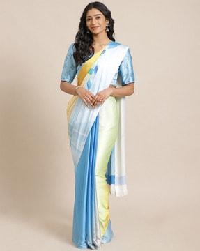 crepe printed saree with unstitched blouse