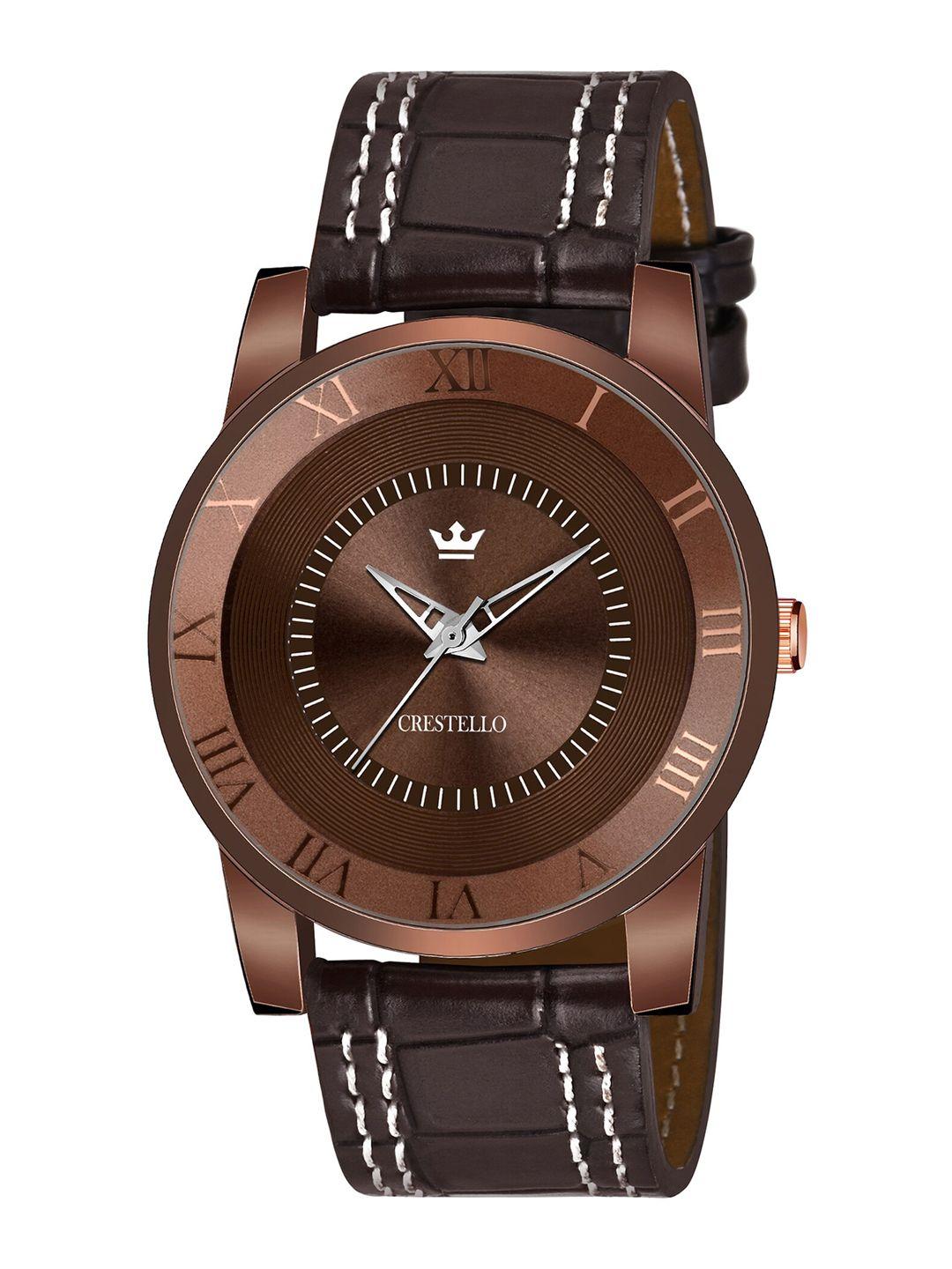 crestello men brown brass dial & brown straps analogue watch cr-bw012