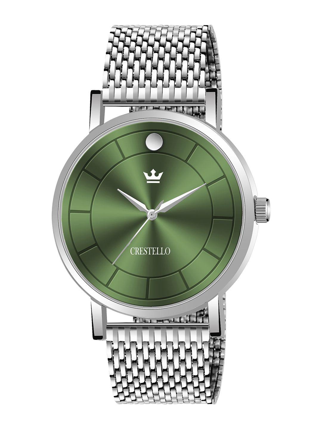 crestello men dial & stainless steel straps analogue multi function watch cr-wt028-grn-ch