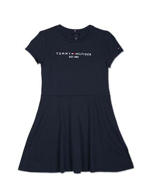 crew neck brand embroidered t-shirt dress
