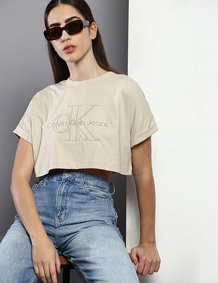 crew neck embroidered cropped t-shirt