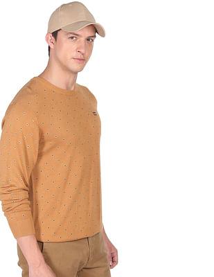 crew neck geometric patterned knit sweater