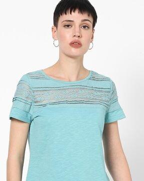 crew-neck t-shirt with lace panel
