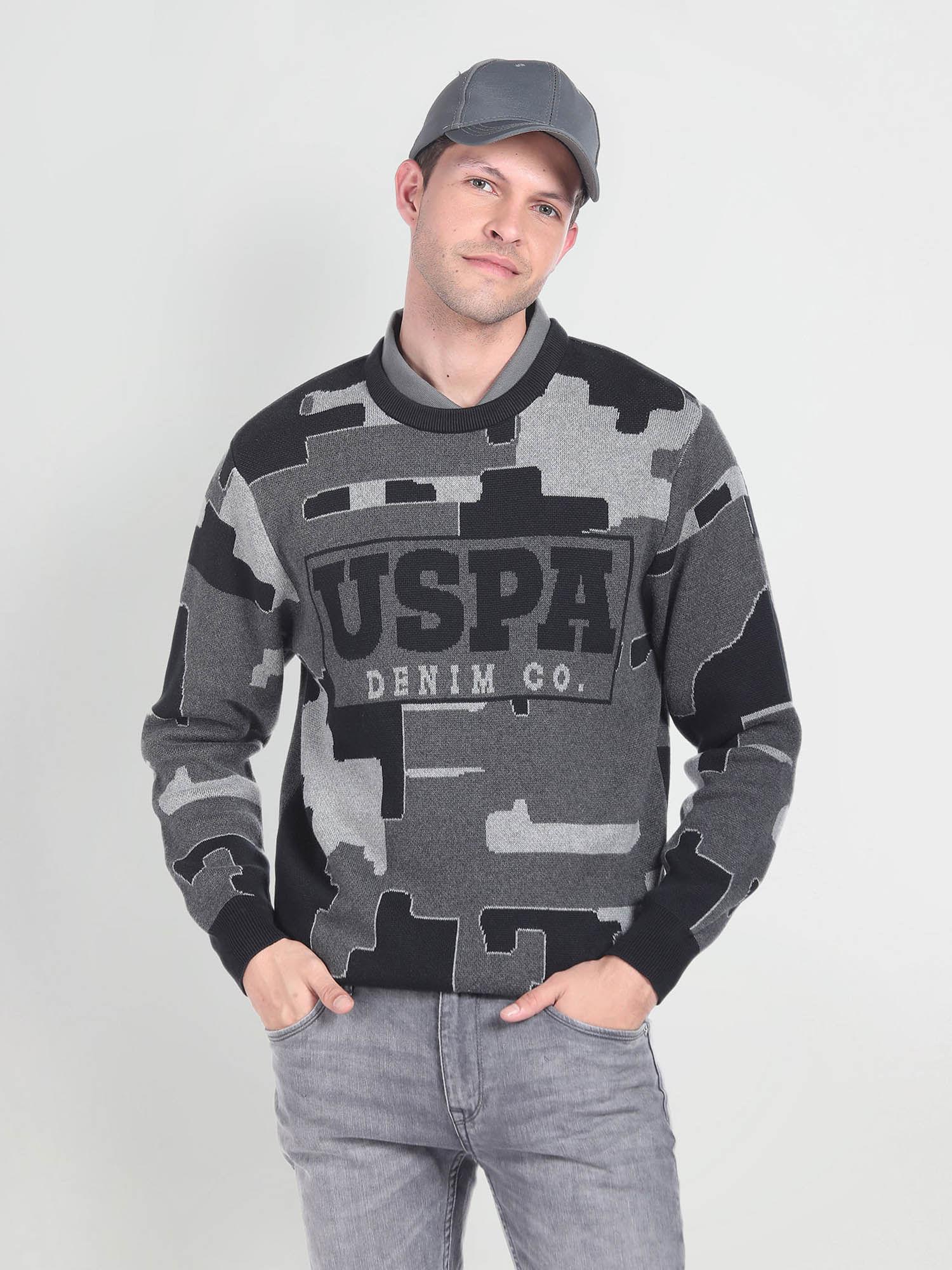 crew neck brand patterned sweater