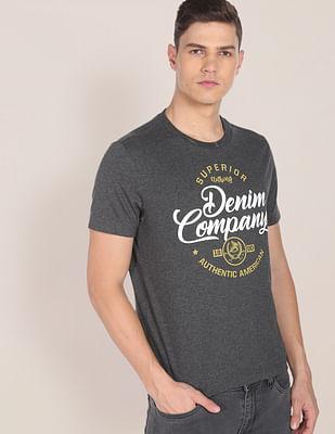 crew neck brand print heathered t-shirt