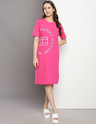 crew neck brand print t-shirt dress