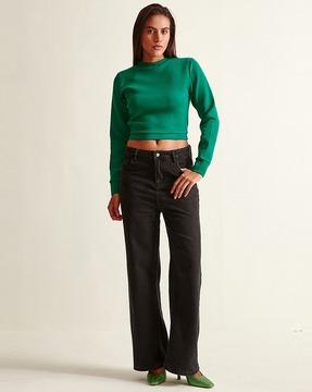 crew-neck crop sweatshirt with elasticated waist