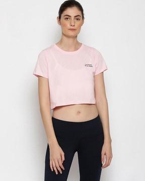 crew-neck crop t-shirt with placement brand print