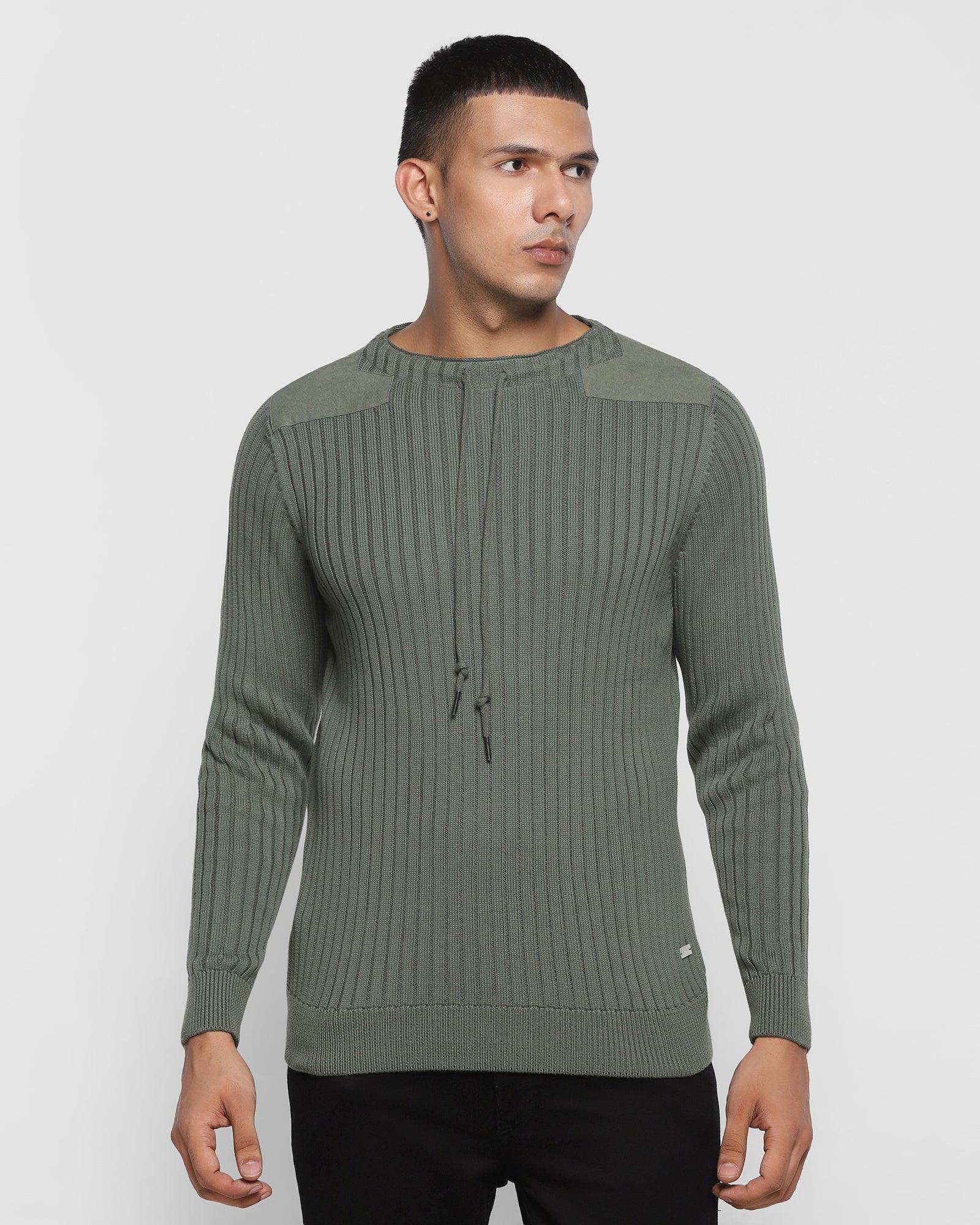 crew neck green textured sweater - lucy