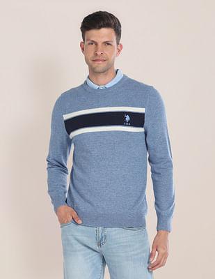 crew neck horizontal stripe sweater