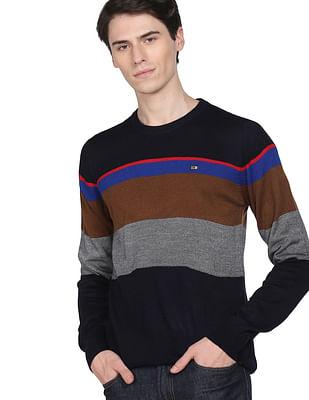 crew neck horizontal stripe sweater