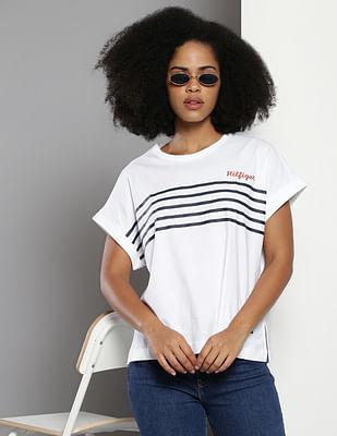 crew neck horizontal stripe t-shirt