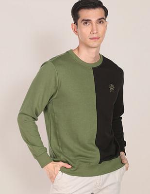 crew neck panelled two tone sweatshirt