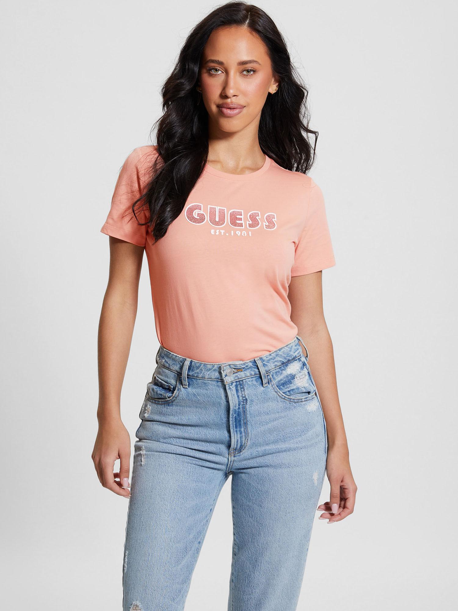 crew neck pink shaded logo t-shirt