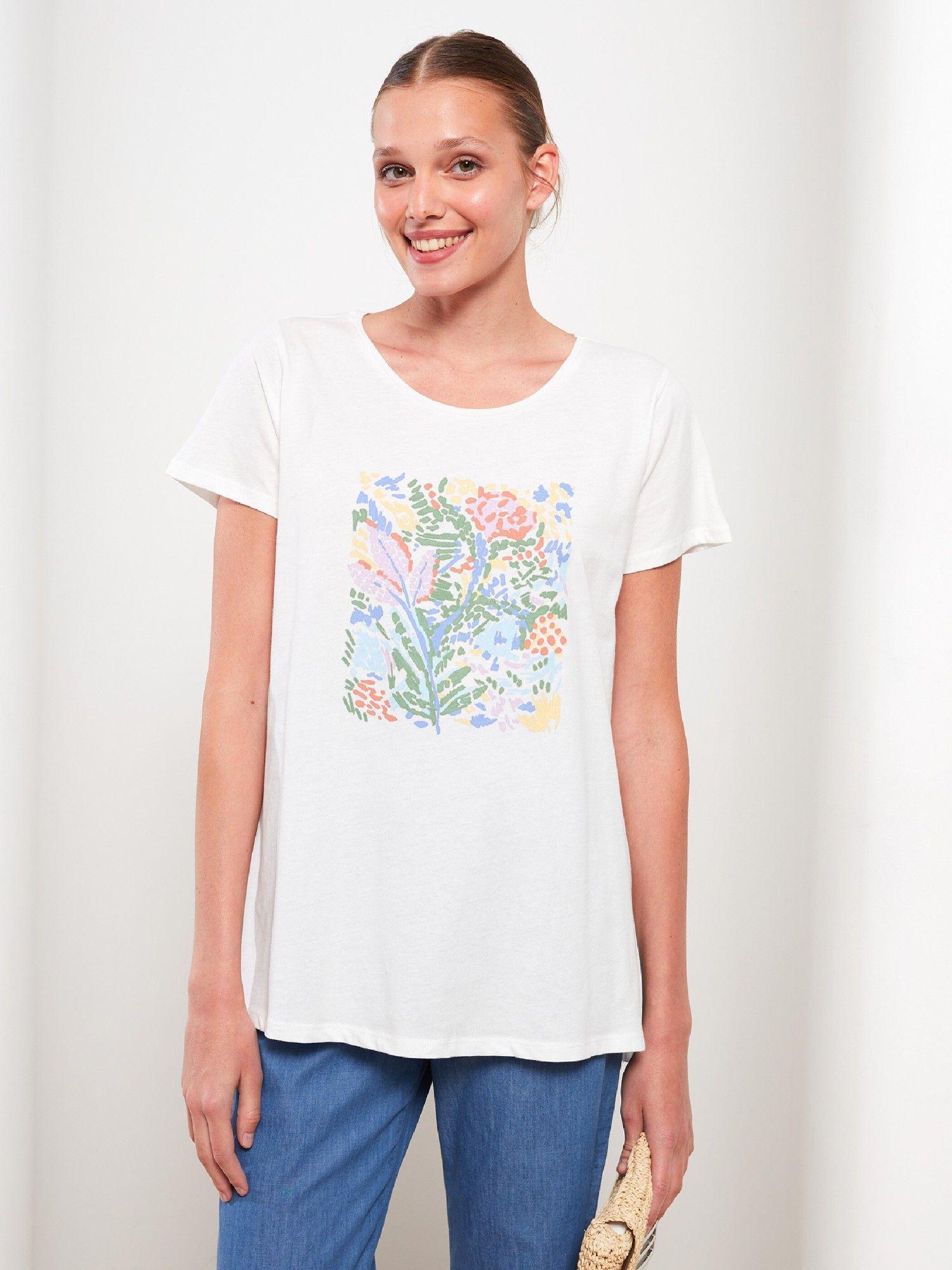 crew neck printed short sleeve cotton womens t-shirt