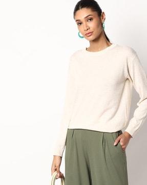 crew-neck pullover with drop shoulder sleeves