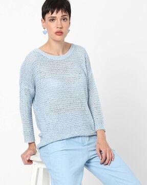 crew-neck pullover with drop-shoulder sleeves