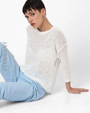 crew-neck pullover with drop-shoulder sleeves