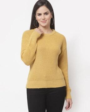 crew-neck pullover with drop-shoulder sleeves