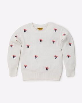 crew-neck pullover with floral embroidery