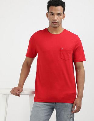 crew neck solid pocket t-shirt