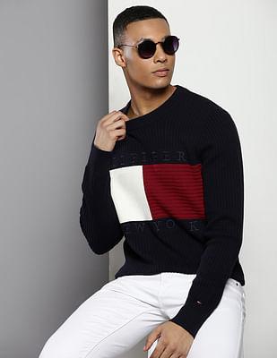 crew neck structure flag sweater