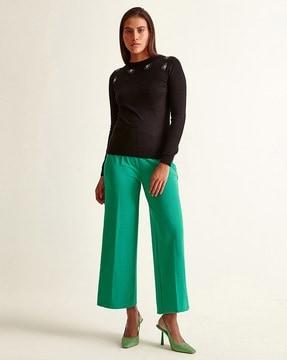 crew-neck sweater with embellished accent