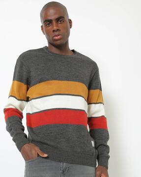 crew-neck sweatshirt with contrast stripes